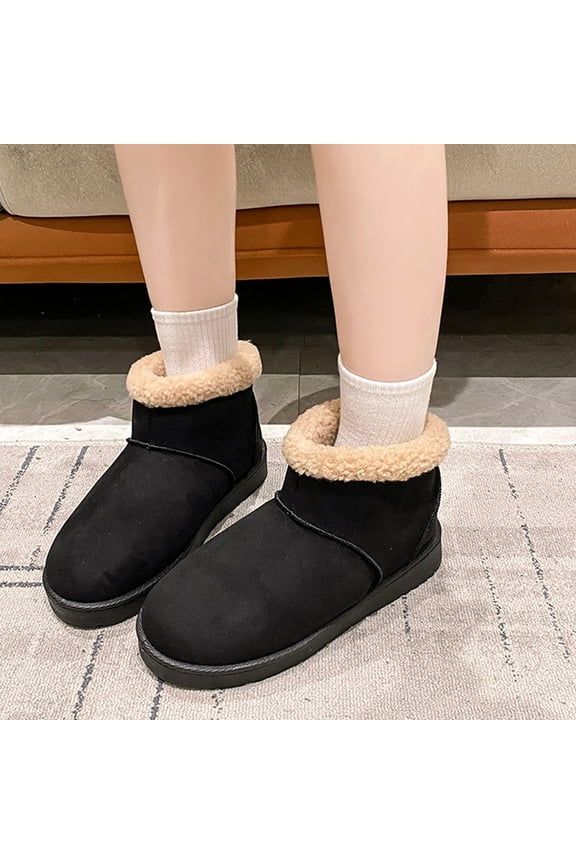 Women's Snow Boots, Fleece-Lined Thickened Anti-Slip Warm Plus Size for Winter, Comfortable Platform Short Boots with Suede Upper, Suitable for Autumn Winter and Daily Use
