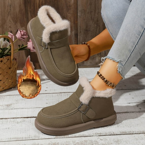 Wowcloth Women's Snow Boots - Fleece-Lined Warm, Anti-Slip, Flat Sole, Round Toe Ankle Boots in Solid Color for Casual Winter Outdoor