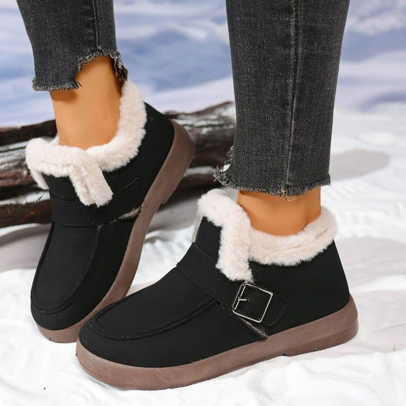 Wowcloth Women's Snow Boots - Fleece-Lined Warm Comfortable Anti-Slip Flat Sole with Solid Color Round Toe Casual Fashion Ankle Footwear for Winter