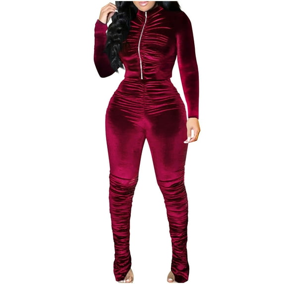 Wowcloth Women's Solid Color Casual Long Sleeve Two-Piece Set with Wrinkle Effect