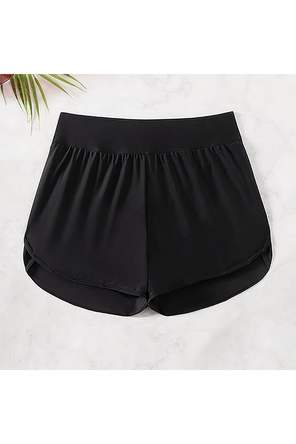 Women's Solid Color Double-Layer Modest Swim Shorts with UPF Sun Protection for Beach and Pool