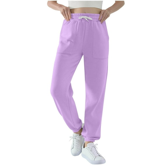 Wowcloth Women's Solid Color Elastic Waist Tie Drawstring Pockets Pants, Long Pants