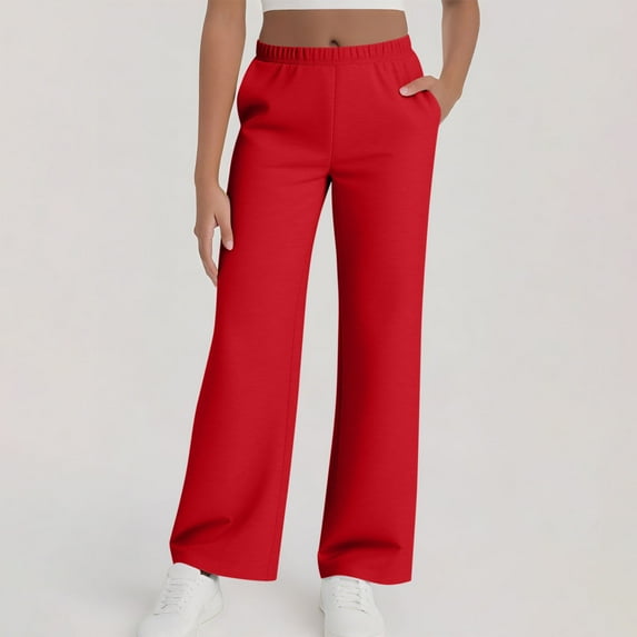 Wowcloth Women's Solid Color High Waist Elastic Waist Slim Fit Casual Trousers