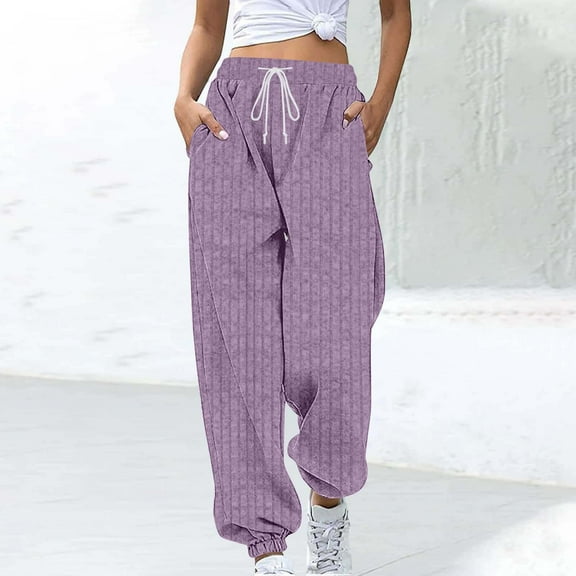 Wowcloth Women's Solid Color Knit Elastic Waist Corduroy Pants with Side Pockets - Comfortable and Stylish