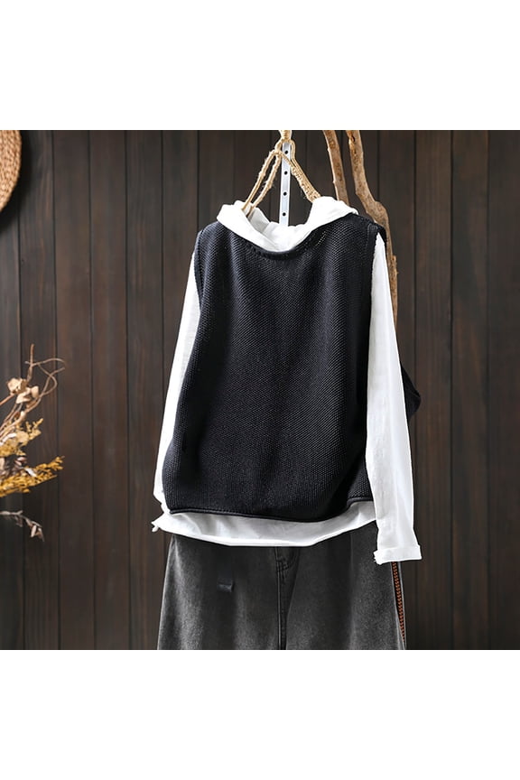 Women's Solid Color Knit Vest, Loose Fit and Versatile, for Casual Everyday Wear