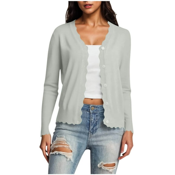 Wowcloth Women's Solid Color Knitted Cardigan, Long Sleeve Button V - Neck Casual Outwear