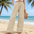 thumbnail image 1 of Wowcloth Women's Solid Color Linen-Cotton Beach Pants with Drawstring Waist and Knee Pleats Pockets, Casual Fashionable Straight Leg for Travel and Daily Wear, 1 of 9