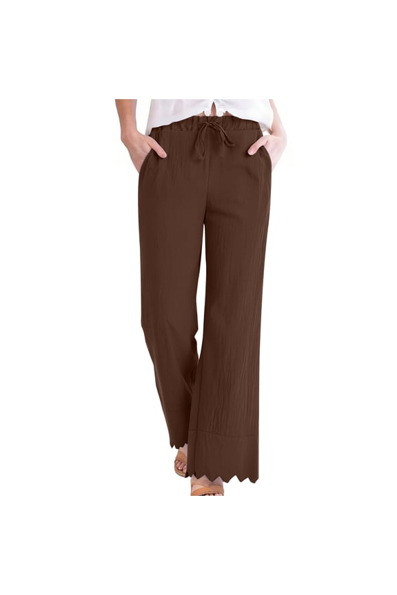 Women's Solid Color Linen Cotton Pants with Pockets, Breathable for Casual Wear