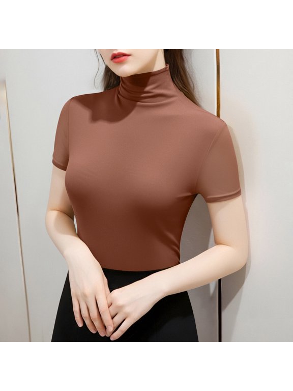 Women's Solid Color Mesh Top, Round Neck Short Sleeve, Breathable and Lightweight for Layering and Daily Wear