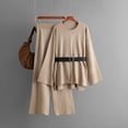 thumbnail image 1 of Wowcloth Women's Solid Color Round Neck Long Sleeve Sweater with Belt and Split Design, Two-Piece Knit Set, 1 of 3