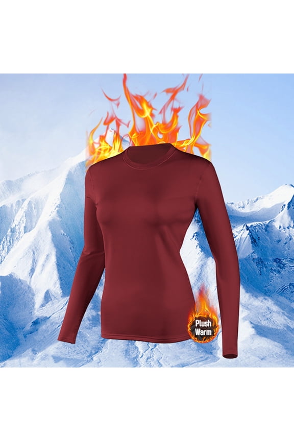 Women's Solid Color Round Neck Long-Sleeve Thermal Underwear Top - Pure Color Slim-Fit Warm Base Layer for Everyday Wear, Winter Warmth & Comfort