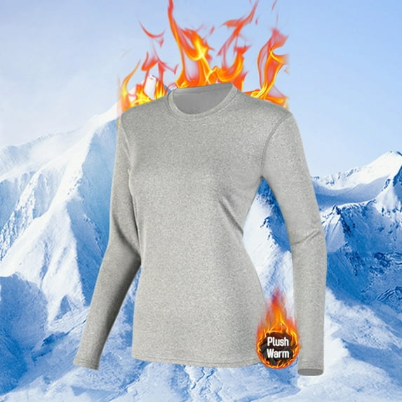 Wowcloth Women's Solid Color Round Neck Long-Sleeve Thermal Underwear Top - Pure Color Slim-Fit Warm Base Layer for Everyday Wear, Winter Warmth & Comfort