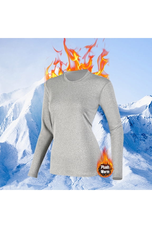 Women's Solid Color Round Neck Long-Sleeve Thermal Underwear Top - Pure Color Slim-Fit Warm Base Layer for Everyday Wear, Winter Warmth & Comfort