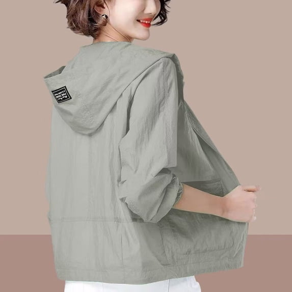 Wowcloth Women's Solid Color Sun Protection Jacket with Zippered Pockets & Raglan Sleeve - Long Sleeve Hooded Casual & Fashionable Outerwear for Daily Wear