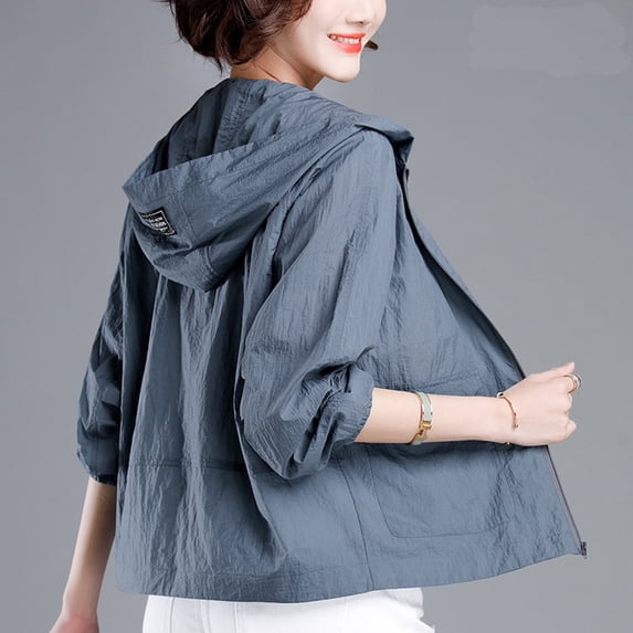 Wowcloth Women's Solid Color Sun Protection Jacket with Zippered Pockets & Raglan Sleeve - Long Sleeve Hooded Casual & Fashionable Outerwear for Daily Wear