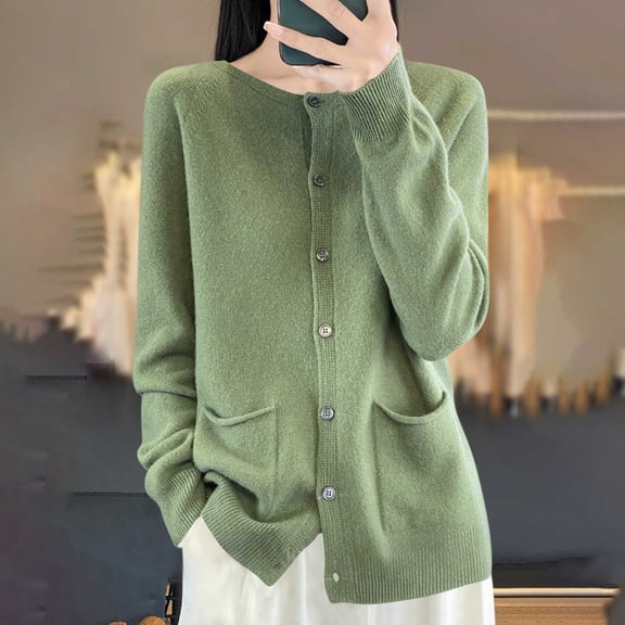 Wowcloth Women's Solid Color Sweater with Pockets, Raglan Sleeve, Button Detail for Casual Fashion and Daily Wear