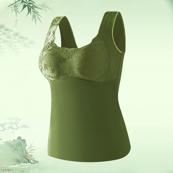 Wowcloth Women's Solid Color Thermal Camisole, Seamless with Built-in Bra, Fleece Lined for Autumn Winter Layering and Daily Wear