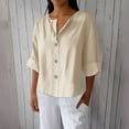 thumbnail image 1 of Wowcloth Women's Solid Color V - neck 3/4 Sleeve Linen - like Loose Top with Decorative Buttons, 1 of 8