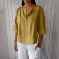thumbnail image 1 of Wowcloth Women's Solid Color V - neck 3/4 Sleeve Linen - like Loose Top with Decorative Buttons, 1 of 8