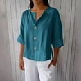 thumbnail image 1 of Wowcloth Women's Solid Color V - neck 3/4 Sleeve Linen - like Loose Top with Decorative Buttons, 1 of 8