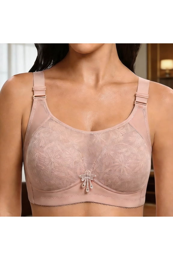 Women's Solid Color Wire-Free Push-Up Bra with Side Smoothing, Breathable and Adjustable Straps for Everyday Wear