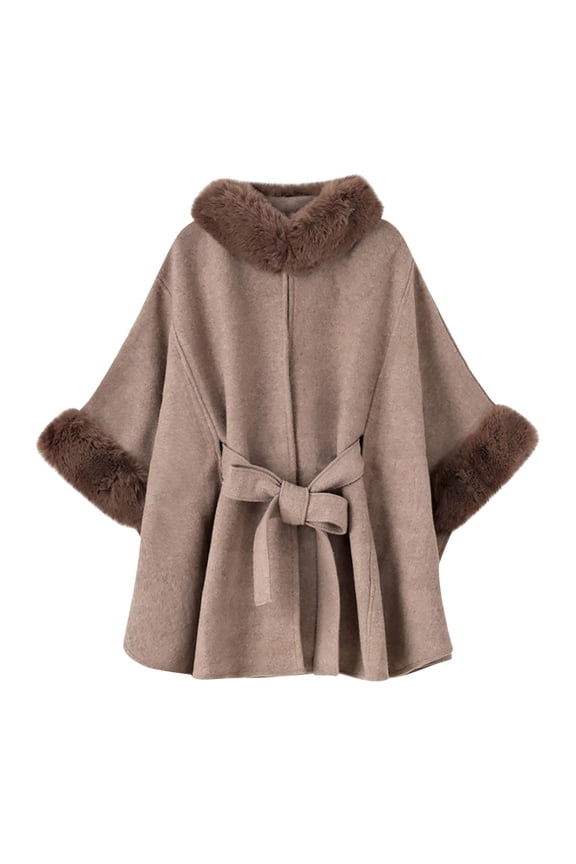 Women's Solid Color Wool Cape with Collar, Loose Fit Elegant Style, Warm Comfortable for Daily Wear and Outdoor Activities