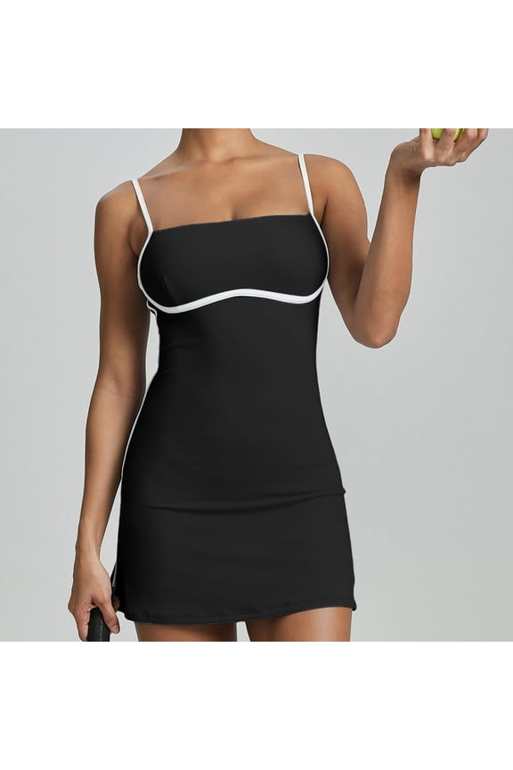 Women's Sport Dress, Color Block Sleeveless Slim Fit Bodycon with Anti-Peek Design, Quick-Dry Sporty Dress for Yoga, Fitness, Golf and Tennis