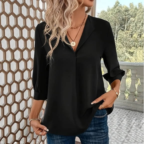 Wowcloth Women's Spring autumn 3/4 Sleeve V - Neck Solid Color Casual T - Shirt
