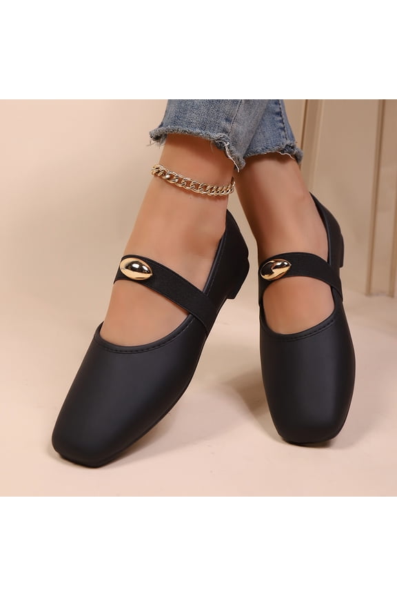 Women's Square Toe Flat Shoes – Comfortable Slip-On with Elastic Band, Casual Fashion Footwear for Everyday Wear