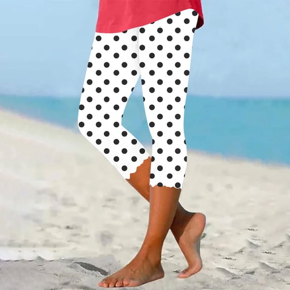 Wowcloth Women's Stretch Yoga Capri Leggings, Casual Fashionable with All-Over Print and Ruffle Hem for Yoga Practice and Daily Wear