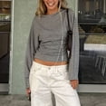 thumbnail image 1 of Wowcloth Women's Striped Bell Sleeve Knit Top, Round Neck with Cinched Waist for Casual and Daily Wear, 1 of 7
