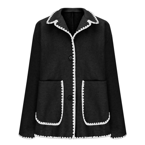 Wowcloth Women's Stylish Loose Color-Block Wool Blend Coat - Mid-Length Long Sleeve Collarless Casual Oversized Designer-Inspired for Everyday Wear