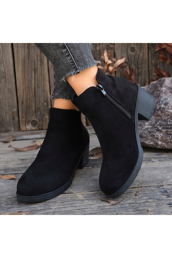 Women's Suede Ankle Boots – Trendy Low-Heel Round Toe British Style for Casual Fall/Winter Outfits