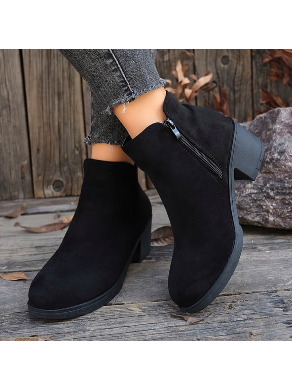 Women's Suede Ankle Boots – Trendy Low-Heel Round Toe British Style for Casual Fall/Winter Outfits