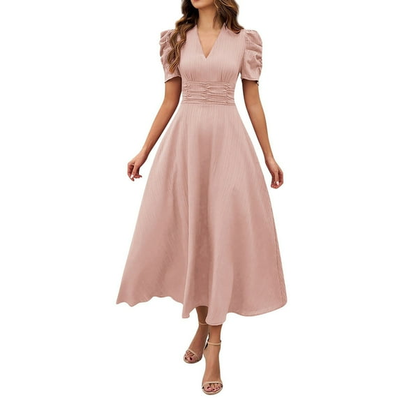 Wowcloth Women's Summer Short Sleeve Casual Dresses V-neck Floral Printed Party Dress with Pockets