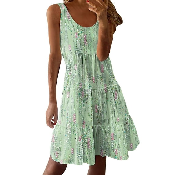Wowcloth Women's Sundresses Round Neck Sleeveless Tank Dress Vintage Floral Print with regular Hem Mid Casual Dresses