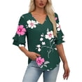 thumbnail image 1 of Wowcloth Women's T-shirt, Fashionable Loose Casual V-Neck Short Sleeve with Double Layer Puff Sleeve Design, Pullover Top for Daily Wear, 1 of 7