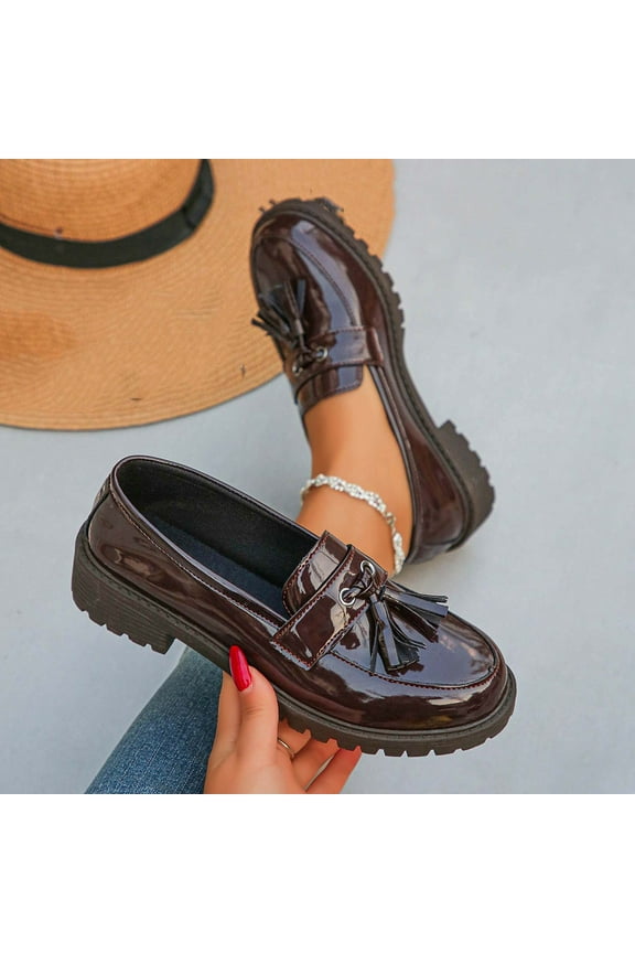 Wowcloth Women's Tassel Loafers Sandals – Comfortable Slip-On with Chunky Sole, British-Inspired Casual Footwear for Spring/Summer,Plus Size