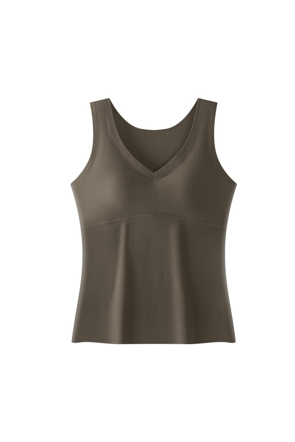 Women's Thermal Camisole, Solid Color Seamless with Built-in Bra and Fleece Lined for Daily Wear and Layering