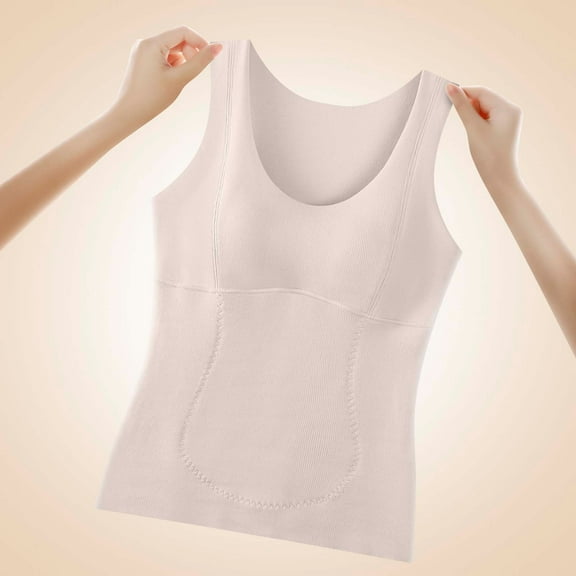 Wowcloth Women's Thermal Camisole with Built-in Bra, Seamless Fleece-Lined Solid Color Top for Winter Warmth and Daily Layering