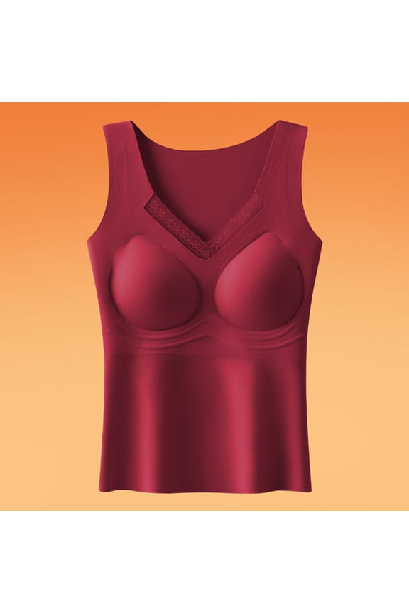 Women's Thermal Camisole with Built-in Bra, Seamless and Fleece Lined for Winter Layering and Everyday Use