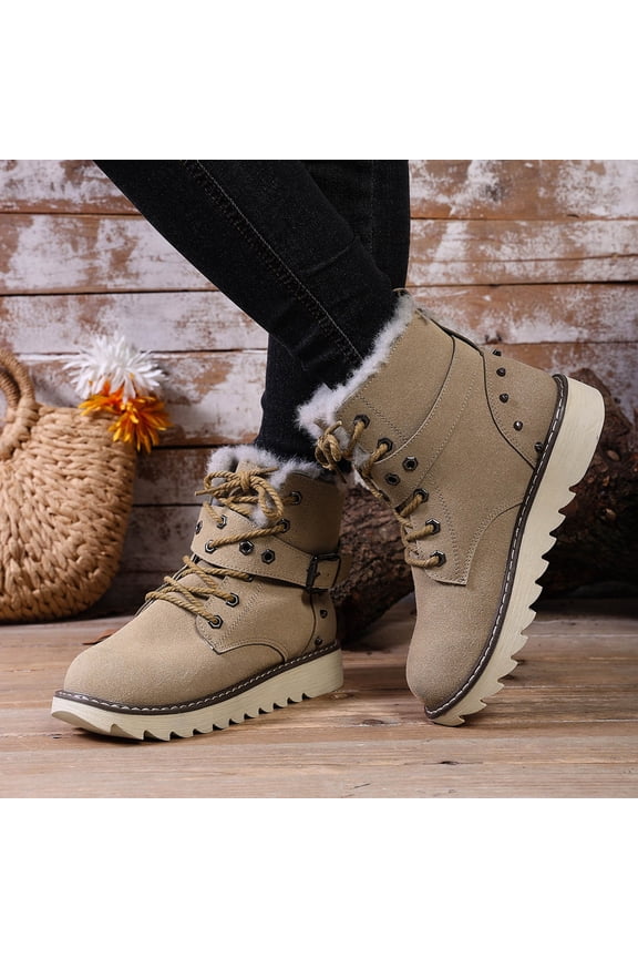 Women's Thermal Snow Boots – Lightweight Lace-Up Design with Thick Platform, Plush Lining & Arch Support for Outdoor Winter Comfort, Plus Size Available