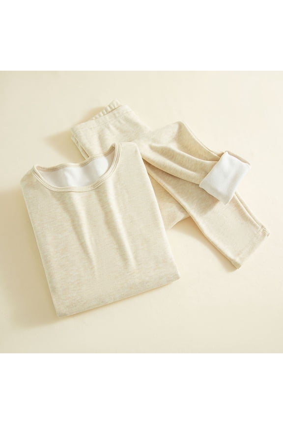 Women's Thermal Underwear Set, Round Neck Long Sleeve with Velvet Thermal Fabric, Warm Cold Protection Base Layer for Autumn and Winter Season