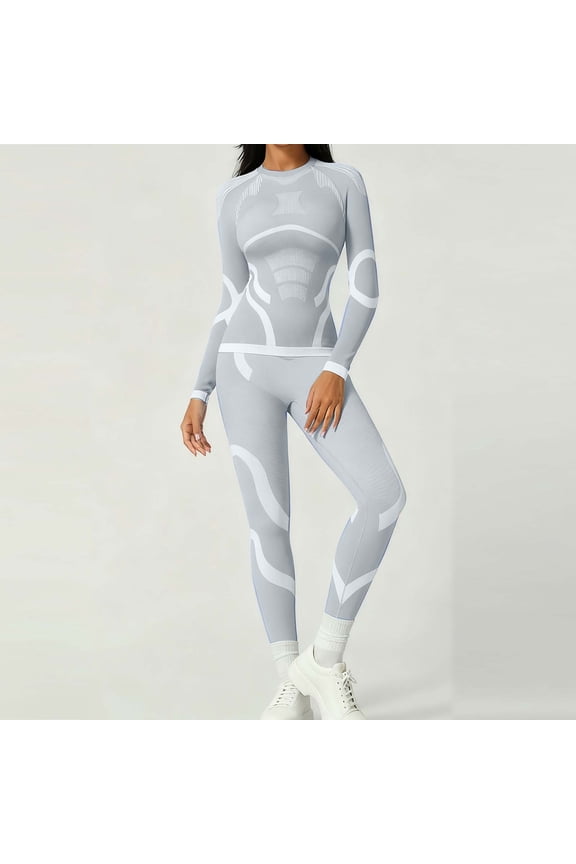 Women's Thermal Underwear Set, Round Neck Slim Fit Solid Color, Quick-Dry Warm Winter Ski Base Layer for Sports and Daily Wear