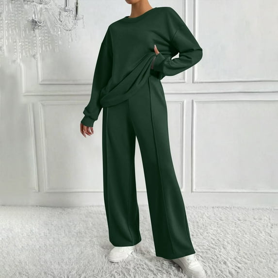 Wowcloth Women's Tracksuit Sets - Pullover Oversized Crewneck Sweatshirt Wide Leg Pants 2 Piece Loungewear Outfits with Pockets
