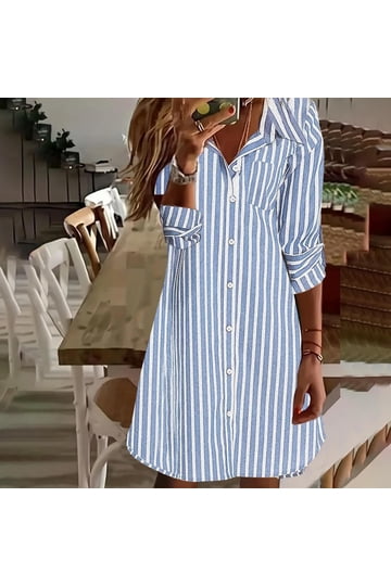 chinese dress ladies EMILE SHIRT DRESS DARK NAVY WHITE MULTI STRIPES – Dovima Paris