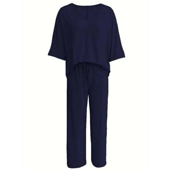 Wowcloth Women's V-Neck Batwing Sleeve Wide Leg Set - Sleeveless or Short Sleeve Tops with Pockets