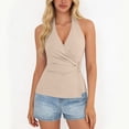 thumbnail image 1 of Wowcloth Women's V-neck Halter Top, Sleeveless with Tie Neck, Solid Color Ruffle Detail, Casual and Fashionable for Daily Wear and Party, 1 of 9