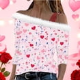 thumbnail image 1 of Wowcloth Women's Valentine Print Blouse with Collar, Long Sleeve Loose Fit Asymmetric Strap, Fashionable and Romantic for Date Night, Parties and Casual Wear, 1 of 7