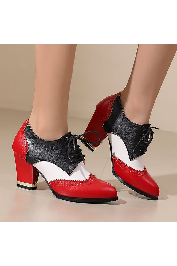Women's Versatile British Style Color-Block Platform Heels – Front Lace-Up with Heel for Casual Outdoor Wear